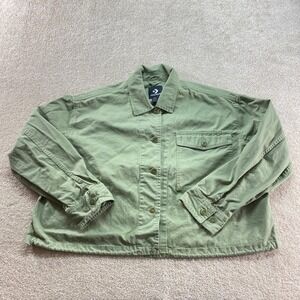 Converse Utility Jacket Womens XL Green Cropped Cotton Twill Button Up‎ Shacket